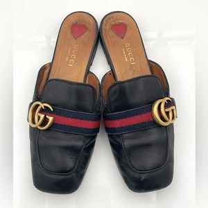 Authentic - Used - Gucci Black Leather Open Back Flats